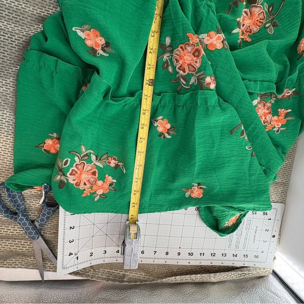 Anthropologie Kindred Green Floral Embroidered Smocked Tiered Maxi Dress Size M - Picture 8 of 10